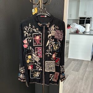 Johnny Was Black Jacket with Red Embroidery